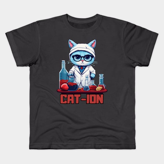 Chemist cat, cation, chemistry, laboratory, kitty in lab, gift present ideas Kids T-Shirt by Pattyld